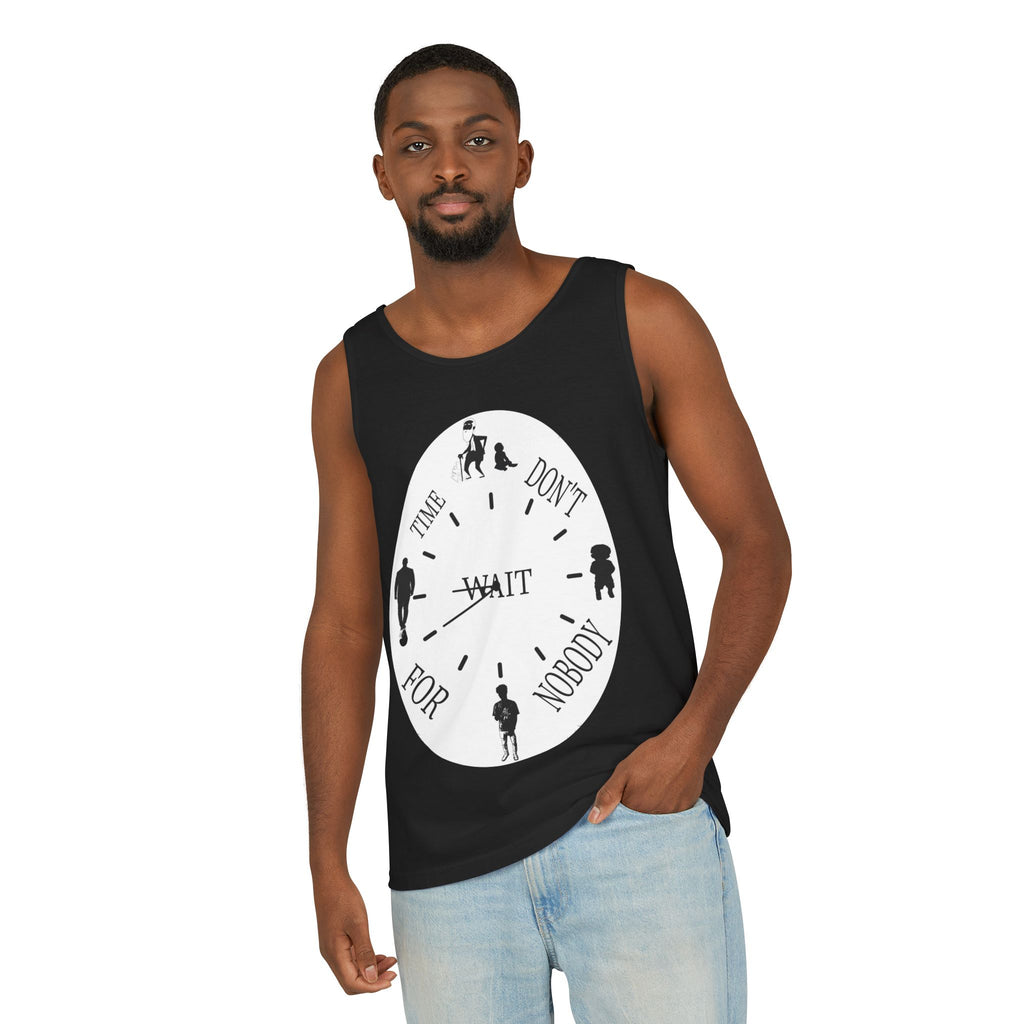 Time Don't Wait For Nobody clock silhouette Tank Top | minimalist quote, garment-dyed