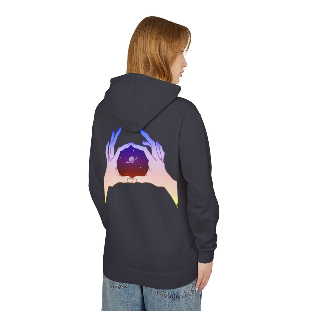 Hands Framing Galaxy Hoodie | Inspirational Heart Text Hoodie