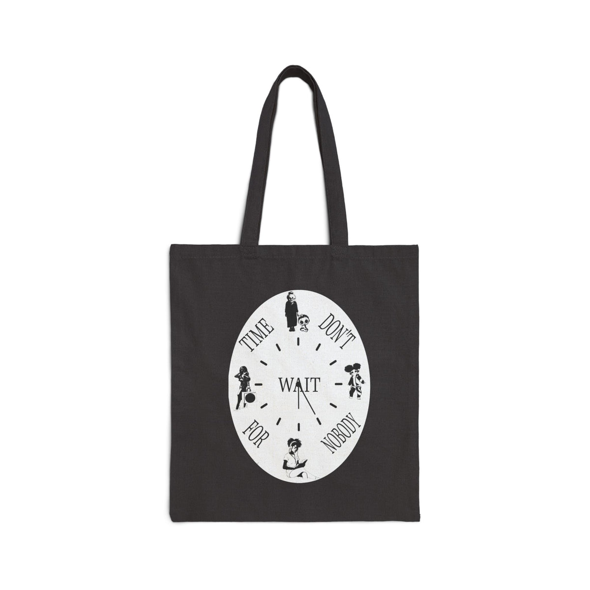 Time Don't Wait for Nobody tote bag | vintage clock silhouette design