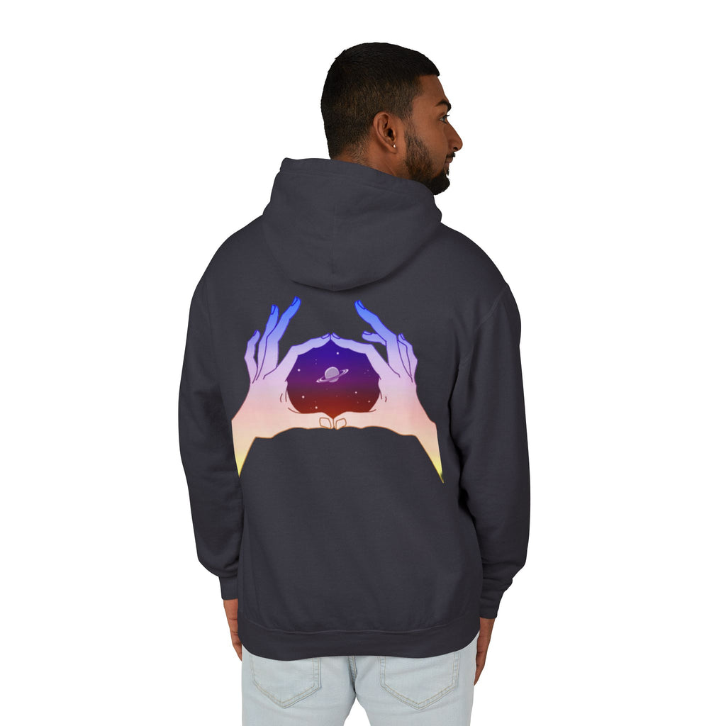 Hands Framing Galaxy Hoodie | Inspirational Heart Text Hoodie