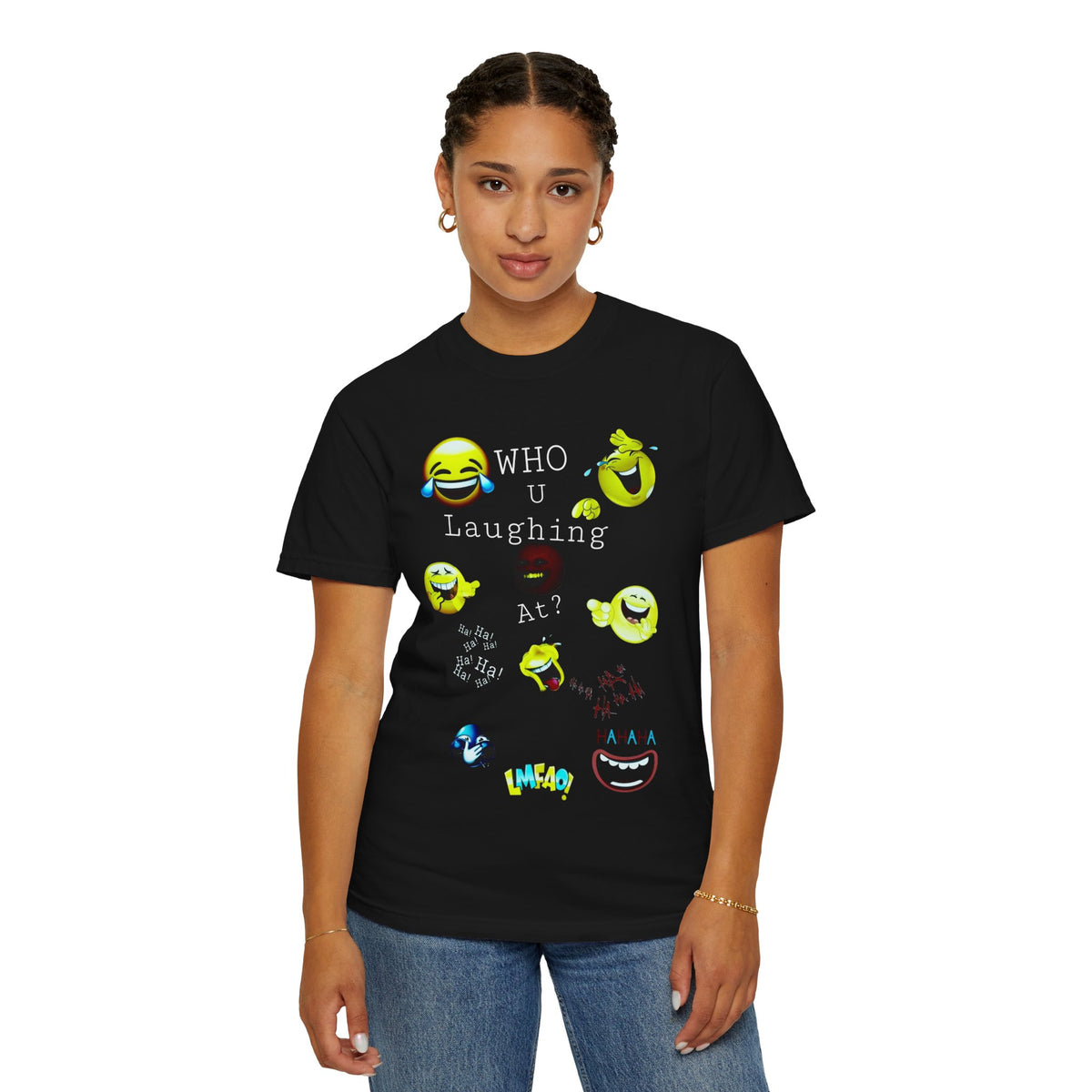 Laughing Emoji Faces T-shirt | Neon Smile Icons, Doodle Collage