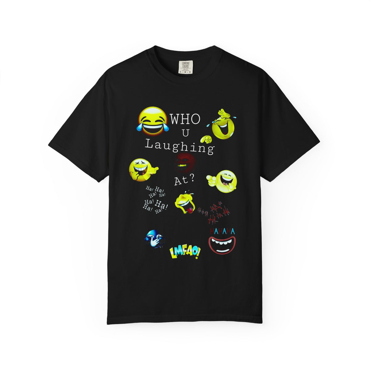 Laughing Emoji Faces T-shirt | Neon Smile Icons, Doodle Collage
