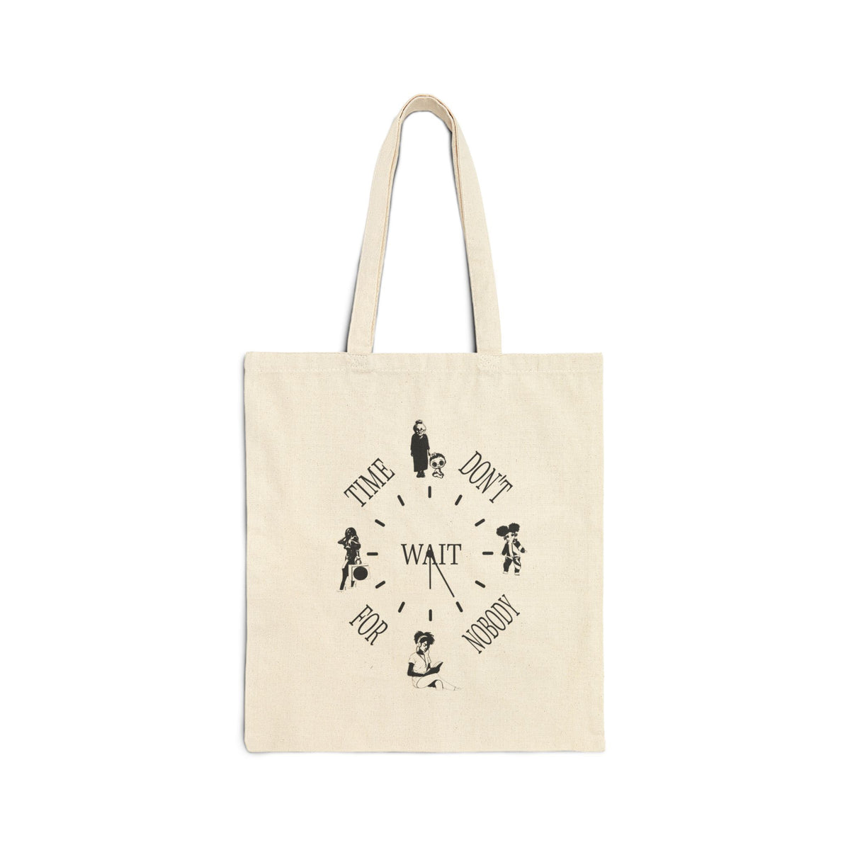 Time Don't Wait for Nobody tote bag | vintage clock silhouette design