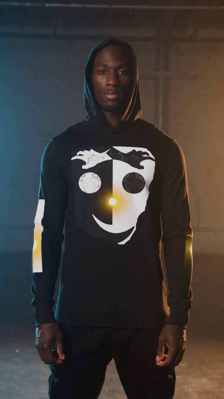 Yin Yang Moon Sun Face Hoodie | Celestial Minimalist Graphic Long Sleeve